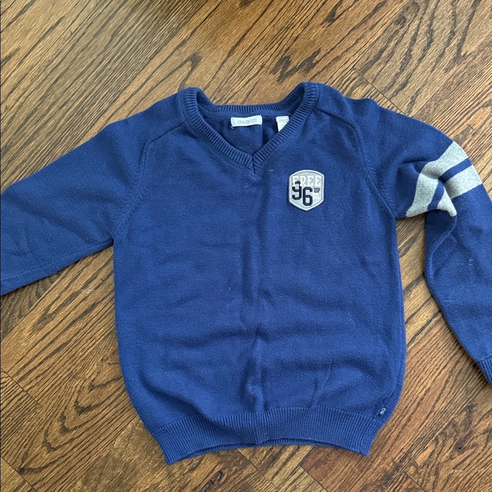Okaïdl Boys’ Blue Sweater with Gray Stripes. France 10 140